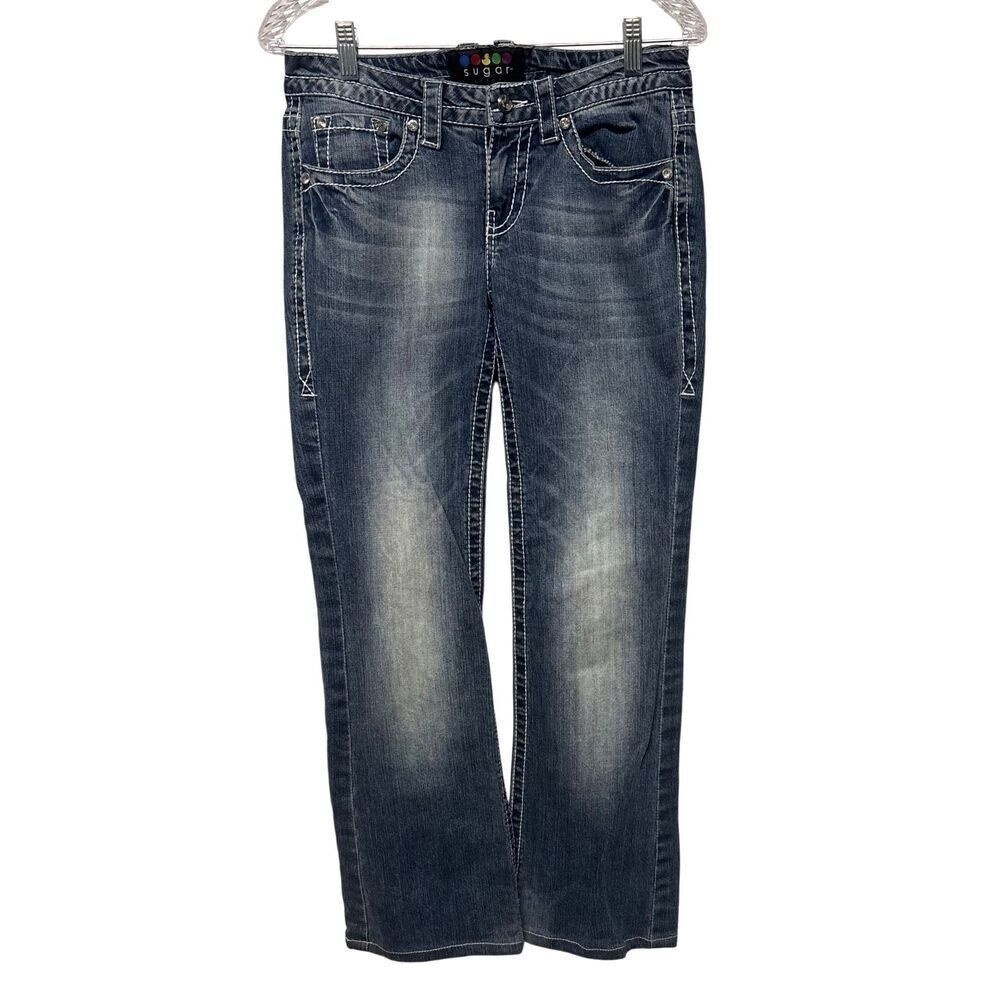 Sugar Factory Size 28”, US 6 Embroidered Medium Blue Bootcut Jeans (retail $299)